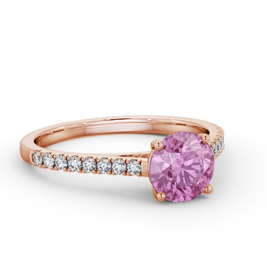 Solitaire Pink Sapphire and Diamond 18K Rose Gold Ring with Channel GEM86_RG_PS_THUMB1