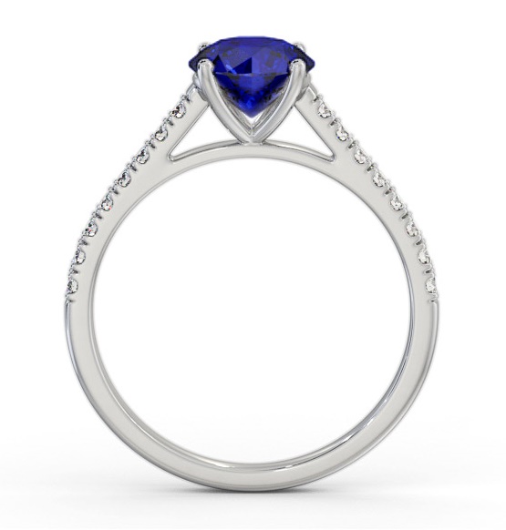 Solitaire Blue Sapphire and Diamond 18K White Gold Ring with Channel Set Side Stones GEM86_WG_BS_THUMB1 