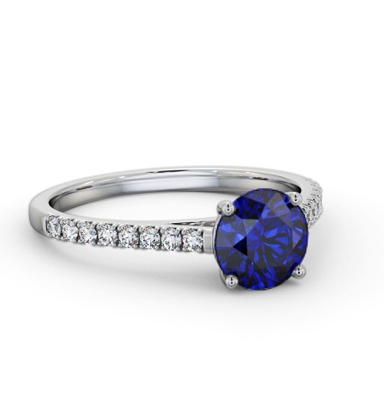 Solitaire Blue Sapphire and Diamond 18K White Gold Ring with Channel Set Side Stones GEM86_WG_BS_THUMB2 