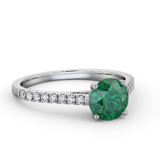 Solitaire Emerald and Diamond 9K White Gold Ring with Channel GEM86_WG_EM_THUMB1