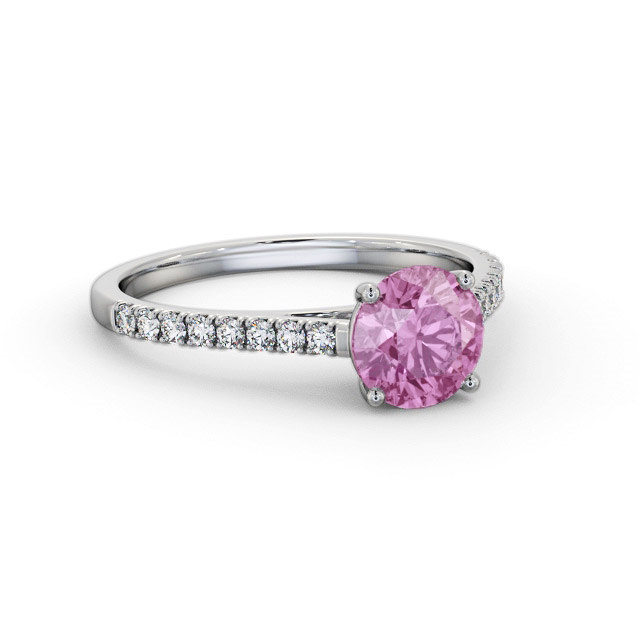 Solitaire Pink Sapphire and Diamond 18K White Gold Ring With Side Stones- Alaska GEM86_WG_PS_FLAT