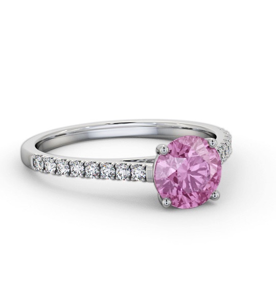 Solitaire Pink Sapphire and Diamond 18K White Gold Ring with Channel GEM86_WG_PS_THUMB2 