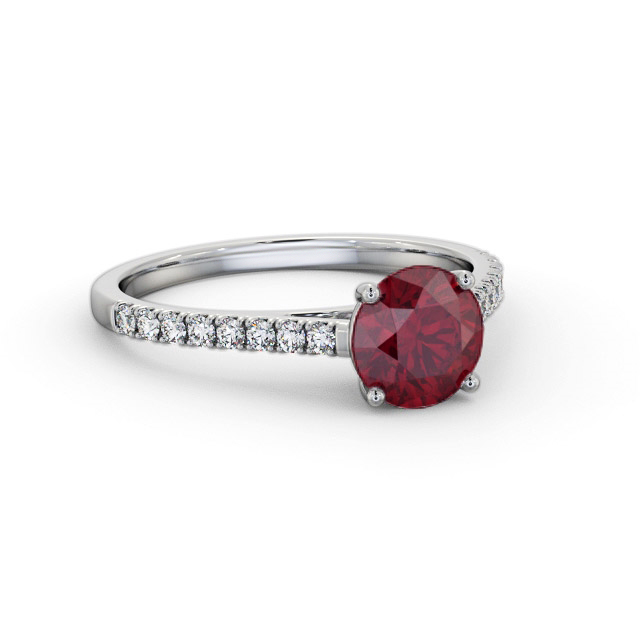Solitaire Ruby and Diamond 18K White Gold Ring With Side Stones- Alaska GEM86_WG_RU_FLAT