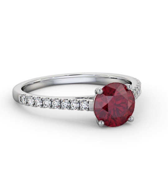 Solitaire Ruby and Diamond 18K White Gold Ring with Channel GEM86_WG_RU_THUMB2 