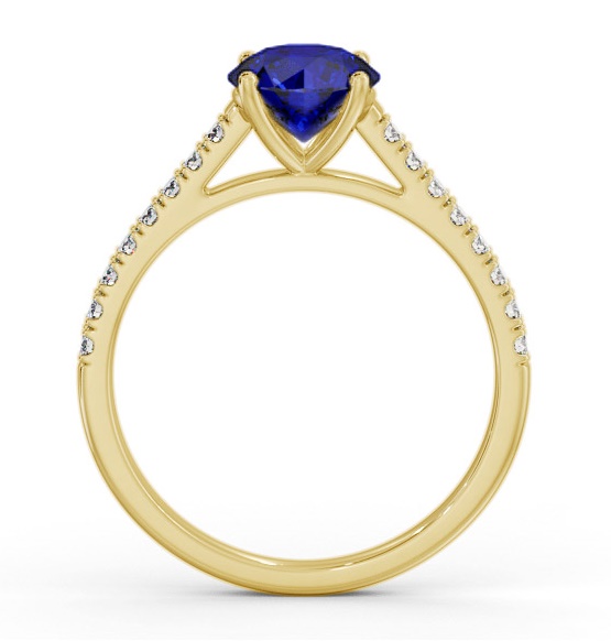 Solitaire Blue Sapphire and Diamond 9K Yellow Gold Ring with Channel GEM86_YG_BS_THUMB1 