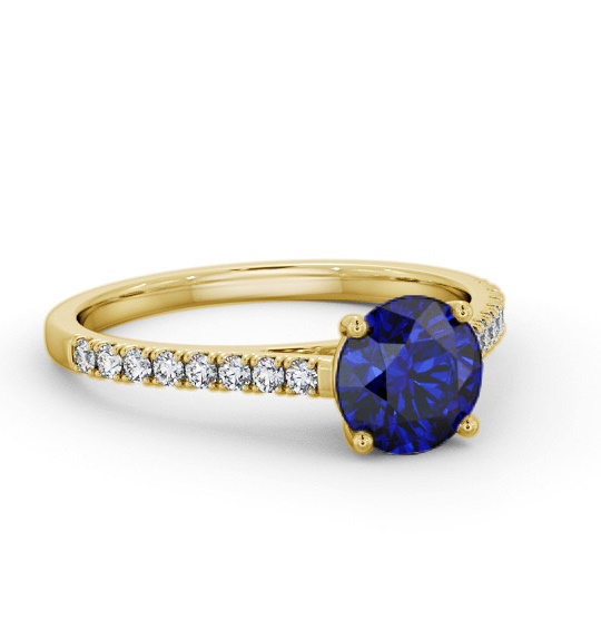 Solitaire Blue Sapphire and Diamond 9K Yellow Gold Ring with Channel GEM86_YG_BS_THUMB1