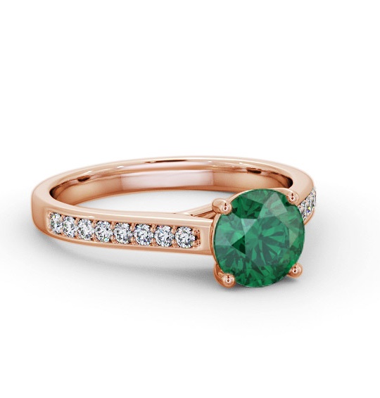 Solitaire Emerald and Diamond 18K Rose Gold Ring with Channel GEM87_RG_EM_THUMB1