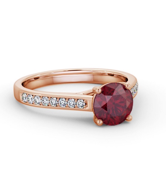 Solitaire Ruby and Diamond 18K Rose Gold Ring with Channel GEM87_RG_RU_THUMB1