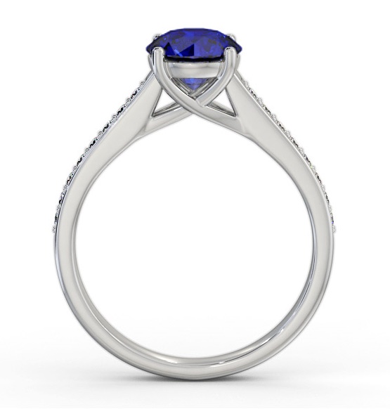 Solitaire Blue Sapphire and Diamond 18K White Gold Ring with Channel GEM87_WG_BS_THUMB1 