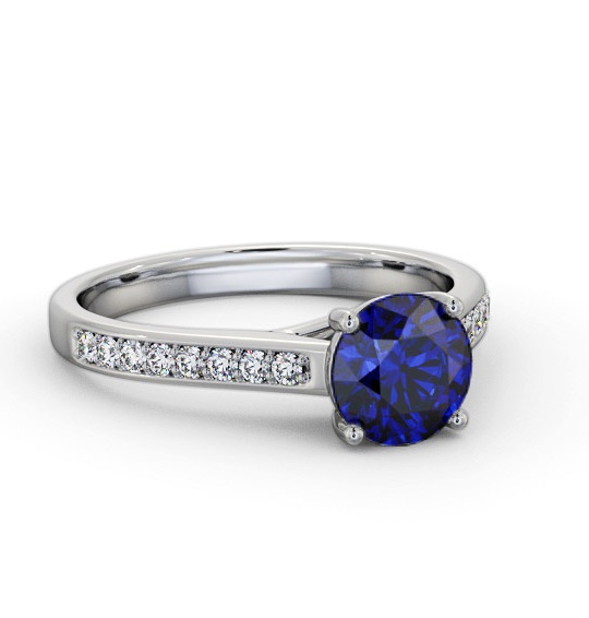 Solitaire Blue Sapphire and Diamond 18K White Gold Ring with Channel GEM87_WG_BS_THUMB1