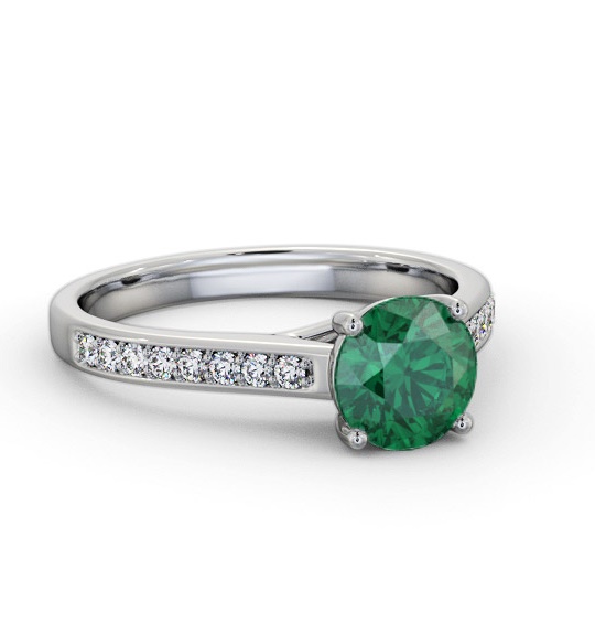 Solitaire Emerald and Diamond 18K White Gold Ring with Channel GEM87_WG_EM_THUMB1