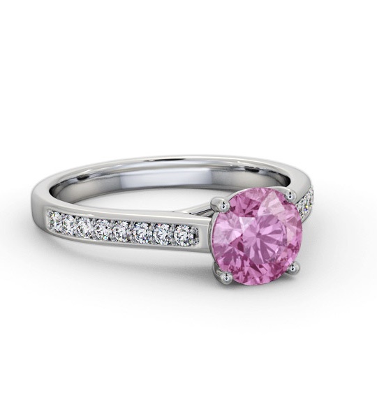 Solitaire Pink Sapphire and Diamond 18K White Gold Ring with Channel GEM87_WG_PS_THUMB1