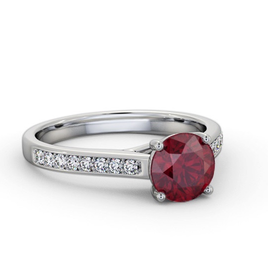 Solitaire Ruby and Diamond 18K White Gold Ring with Channel GEM87_WG_RU_THUMB1