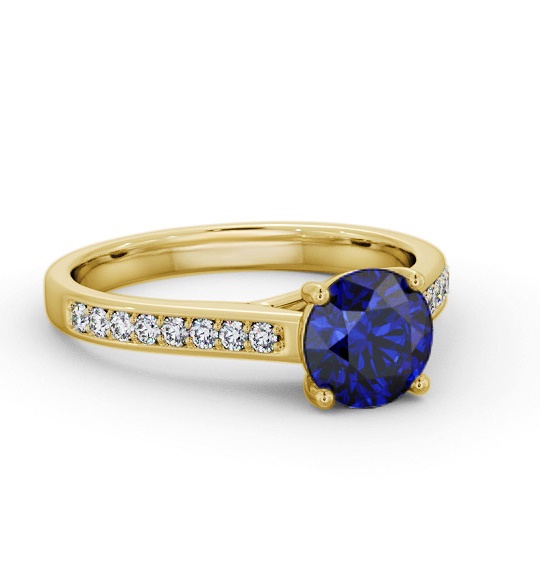 Solitaire Blue Sapphire and Diamond 18K Yellow Gold Ring with Channel GEM87_YG_BS_THUMB1