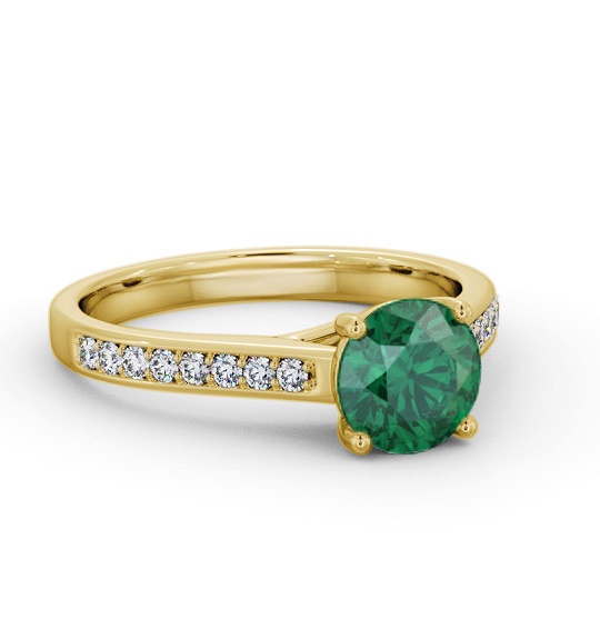 Solitaire Emerald and Diamond 9K Yellow Gold Ring with Channel GEM87_YG_EM_THUMB1