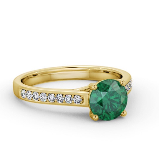 Solitaire Emerald and Diamond 18K Yellow Gold Ring with Channel GEM87_YG_EM_THUMB1
