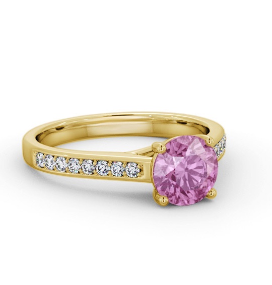 Solitaire Pink Sapphire and Diamond 9K Yellow Gold Ring with Channel GEM87_YG_PS_THUMB1