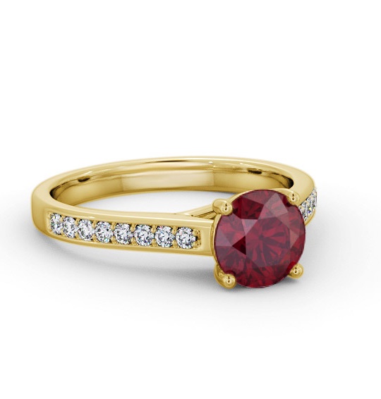 Solitaire Ruby and Diamond 18K Yellow Gold Ring with Channel GEM87_YG_RU_THUMB1
