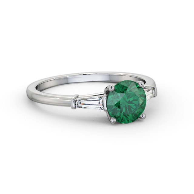 Shoulder Stone Emerald and Diamond 1.55ct Ring 18K White Gold - Chiara GEM88_WG_EM_FLAT