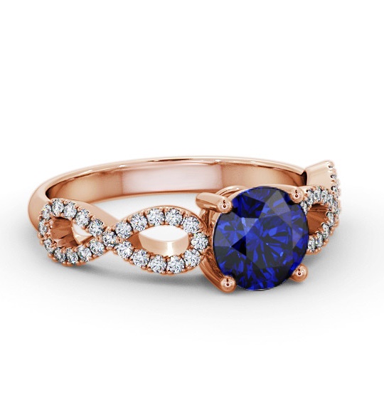 Solitaire Blue Sapphire and Diamond 18K Rose Gold Ring with Channel GEM89_RG_BS_THUMB1
