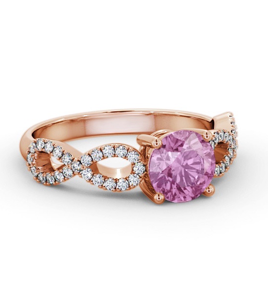 Solitaire Pink Sapphire and Diamond 18K Rose Gold Ring with Channel GEM89_RG_PS_THUMB1