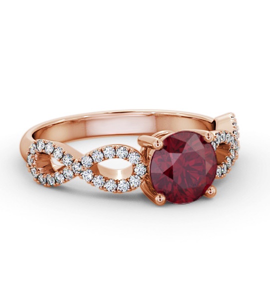Solitaire Ruby and Diamond 18K Rose Gold Ring with Channel GEM89_RG_RU_THUMB1