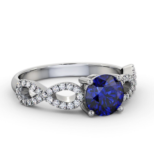 Solitaire Blue Sapphire and Diamond 18K White Gold Ring with Channel GEM89_WG_BS_THUMB1