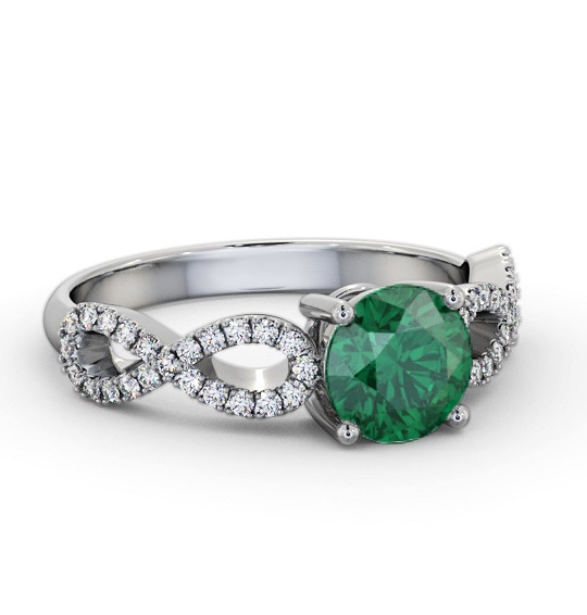 Solitaire Emerald and Diamond 18K White Gold Ring with Channel GEM89_WG_EM_THUMB1