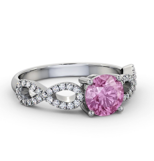 Solitaire Pink Sapphire and Diamond 18K White Gold Ring with Channel GEM89_WG_PS_THUMB1