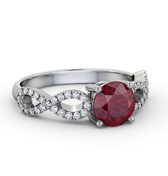Solitaire Ruby and Diamond 18K White Gold Ring with Channel GEM89_WG_RU_THUMB1
