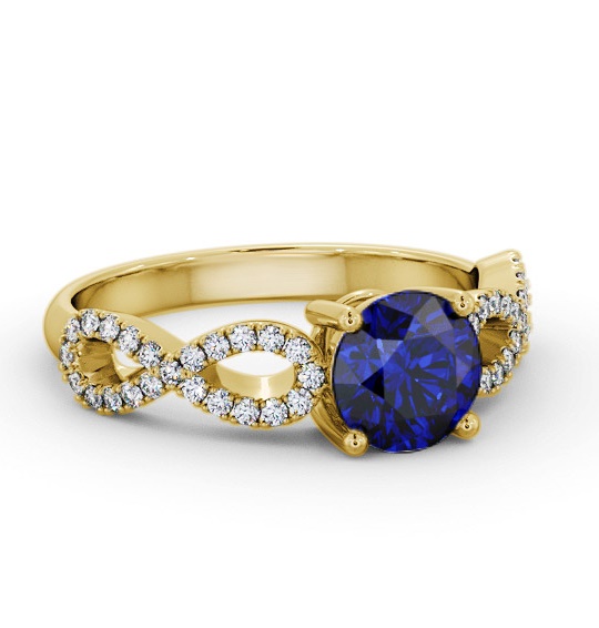 Solitaire Blue Sapphire and Diamond 9K Yellow Gold Ring with Channel GEM89_YG_BS_THUMB1