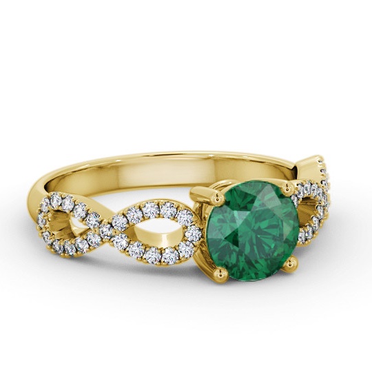 Solitaire Emerald and Diamond 18K Yellow Gold Ring with Channel GEM89_YG_EM_THUMB1