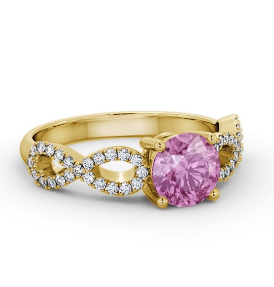 Solitaire Pink Sapphire and Diamond 18K Yellow Gold Ring with Channel GEM89_YG_PS_THUMB1