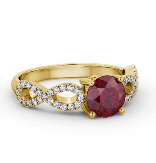Solitaire Ruby and Diamond 9K Yellow Gold Ring with Channel GEM89_YG_RU_THUMB1