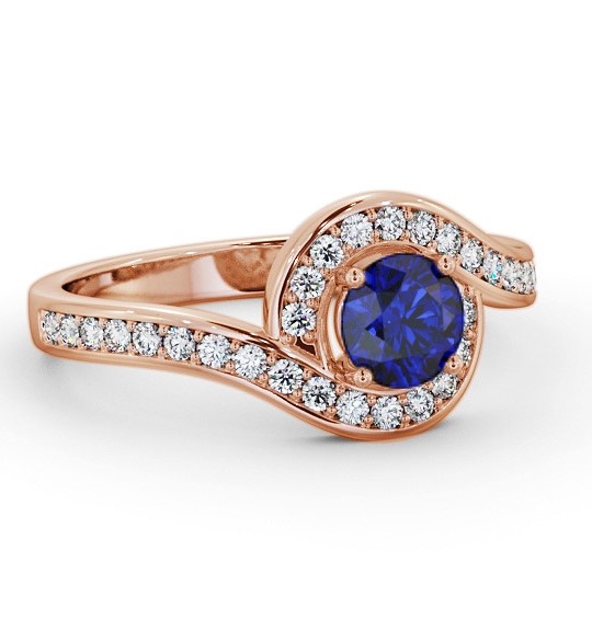 Halo Blue Sapphire and Diamond 0.95ct Ring 18K Rose Gold GEM90_RG_BS_THUMB1