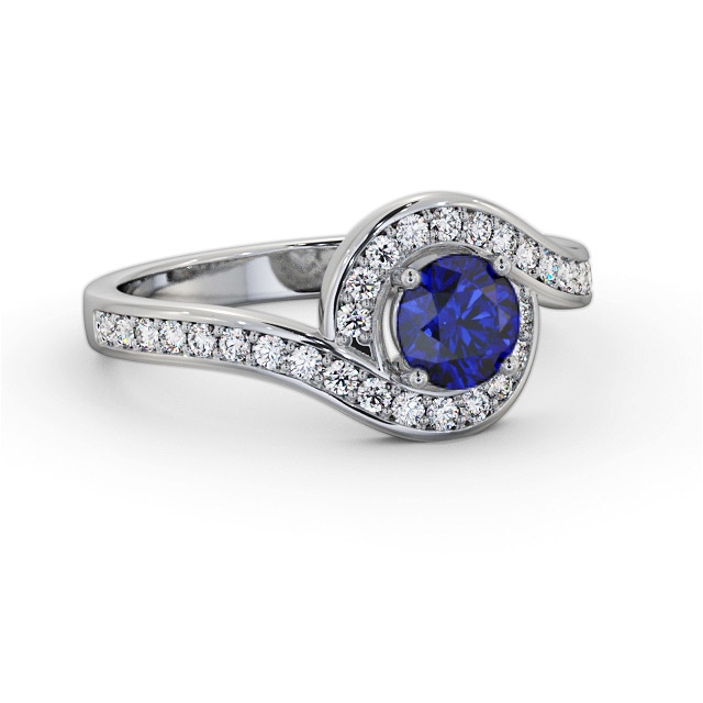 Halo Blue Sapphire and Diamond 0.95ct Ring 18K White Gold - Denissa GEM90_WG_BS_FLAT