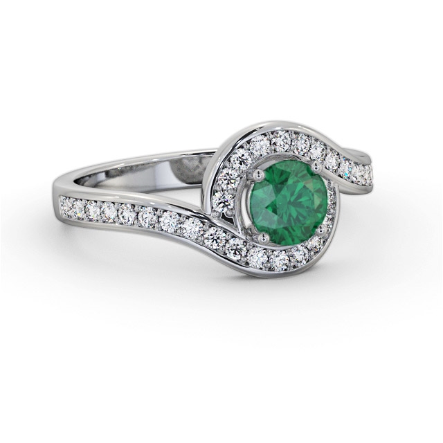 Halo Emerald and Diamond 0.80ct Ring Platinum - Denissa GEM90_WG_EM_FLAT