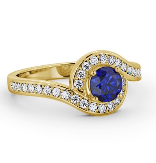 Halo Blue Sapphire and Diamond 0.95ct Ring 18K Yellow Gold GEM90_YG_BS_THUMB1