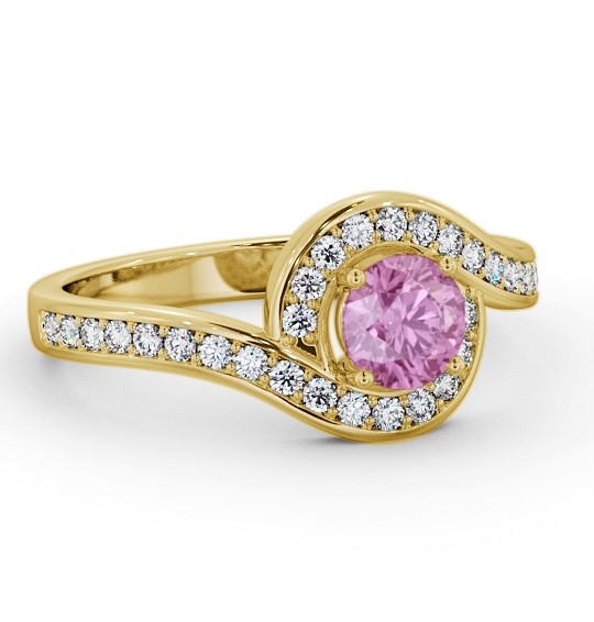 Halo Pink Sapphire and Diamond 0.95ct Ring 18K Yellow Gold GEM90_YG_PS_THUMB1