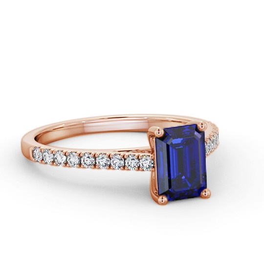 Solitaire 1.35ct Blue Sapphire and Diamond 18K Rose Gold Ring GEM91_RG_BS_THUMB1