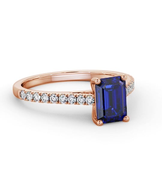 Solitaire 1.35ct Blue Sapphire and Diamond 18K Rose Gold Ring GEM91_RG_BS_THUMB2 