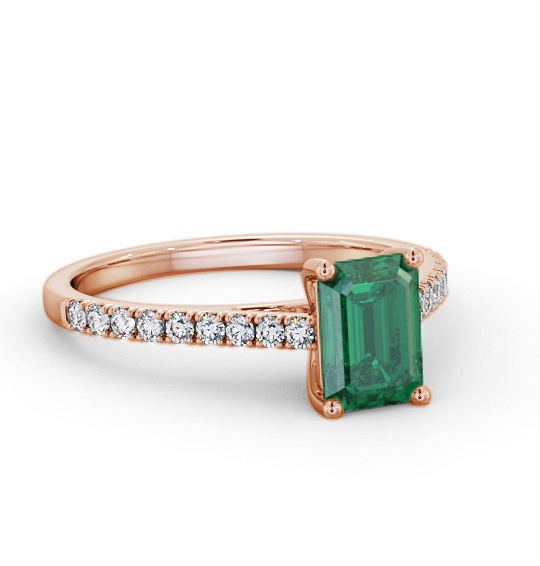 Solitaire 1.35ct Emerald and Diamond 18K Rose Gold Ring with Channel GEM91_RG_EM_THUMB1