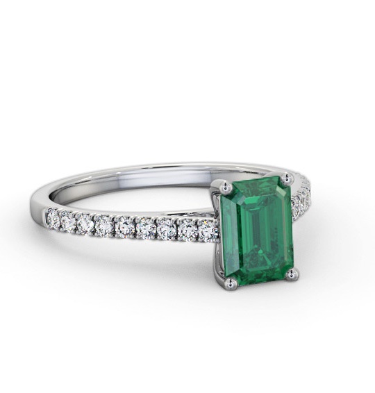 Solitaire 1.35ct Emerald and Diamond Palladium Ring with Channel GEM91_WG_EM_THUMB1