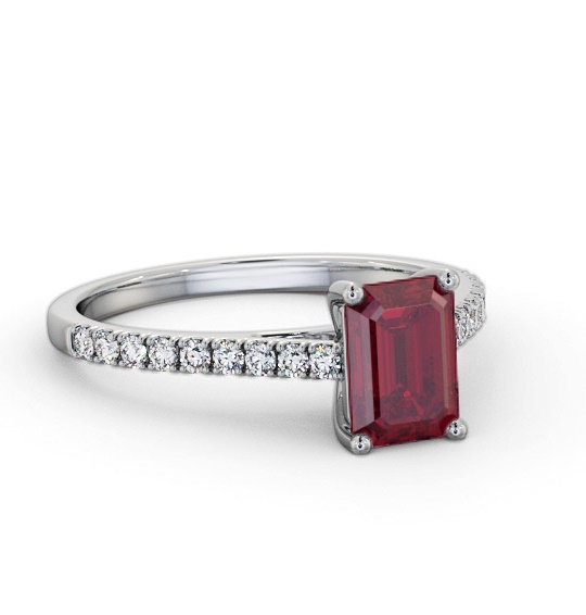 Solitaire 1.35ct Ruby and Diamond 18K White Gold Ring with Channel GEM91_WG_RU_THUMB1