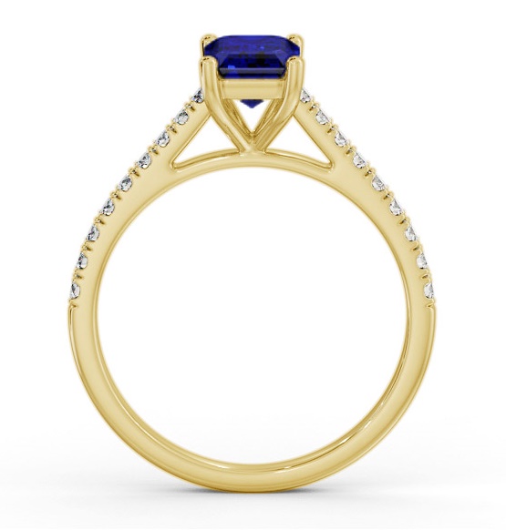 Solitaire 1.35ct Blue Sapphire and Diamond 9K Yellow Gold Ring GEM91_YG_BS_THUMB1 