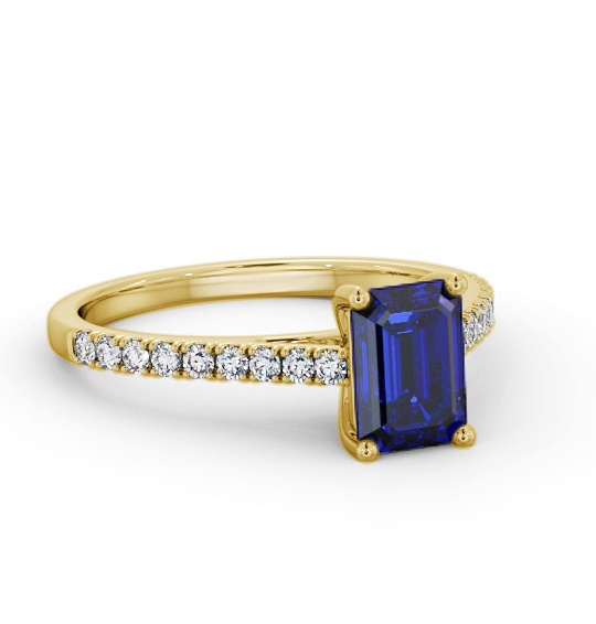Solitaire 1.35ct Blue Sapphire and Diamond 18K Yellow Gold Ring GEM91_YG_BS_THUMB1
