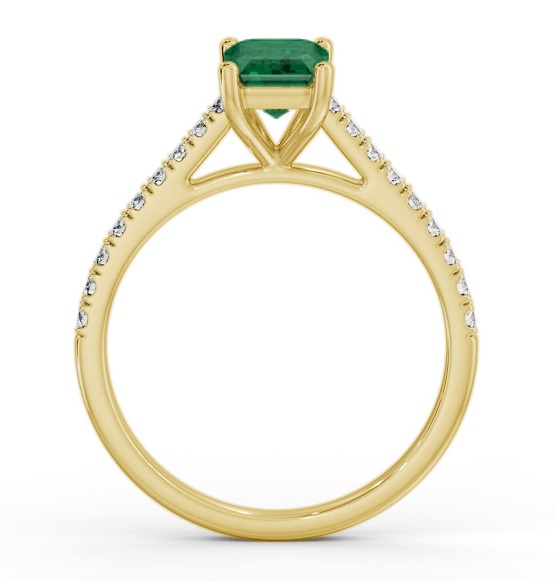 Solitaire 1.35ct Emerald and Diamond 9K Yellow Gold Ring with Channel GEM91_YG_EM_THUMB1 