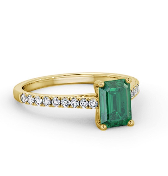 Solitaire 1.35ct Emerald and Diamond 9K Yellow Gold Ring with Channel GEM91_YG_EM_THUMB1