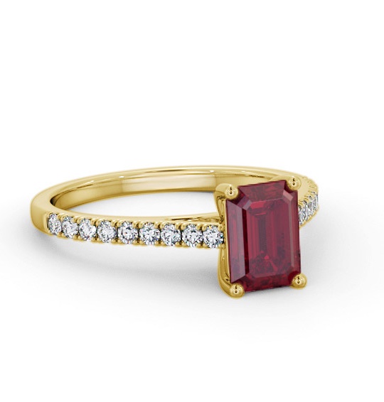 Solitaire 1.35ct Ruby and Diamond 18K Yellow Gold Ring with Channel GEM91_YG_RU_THUMB1