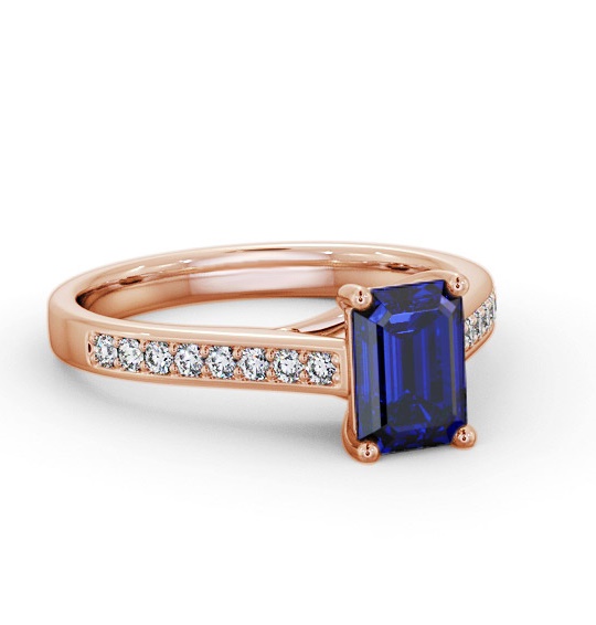 Solitaire 1.35ct Blue Sapphire and Diamond 18K Rose Gold Ring GEM92_RG_BS_THUMB1